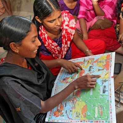 Social and Financial Empowerment of Adolescents (SoFEA) participants in Gondogohali village in Bangladesh. SoFEA clubs like this one provide adolescent girls with the skills and knowledge needed to empower themselves.