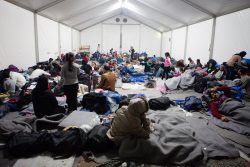 Inside a Medecins Sans Frontiers (MSF) accommodation tent at the transit camp in Idomeni, on the Greek - Macedonian (FYROM) border.